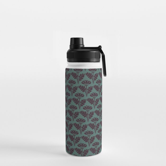 Vintage Floral Arches Art Nouveau Pattern in Deep Plum and Teal Green Water Bottle Gallery Image 2