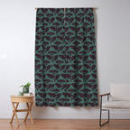 Vintage Floral Arches Art Nouveau Pattern in Deep Plum and Teal Green Window Curtain Gallery Image 1