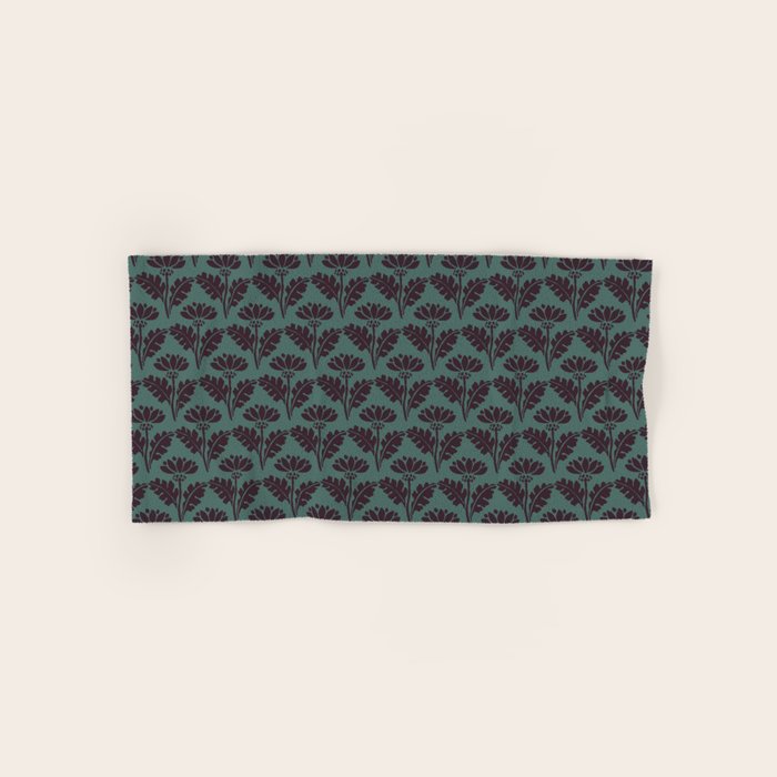 Vintage Floral Arches Art Nouveau Pattern in Deep Plum and Teal Green Bath Towel Gallery Image 1