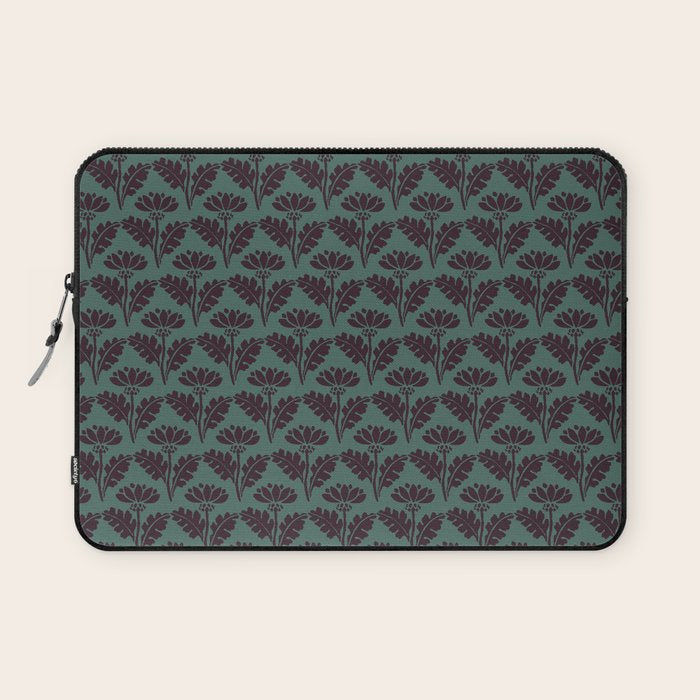 Vintage Floral Arches Art Nouveau Pattern in Deep Plum and Teal Green Laptop Sleeve Gallery Image 1