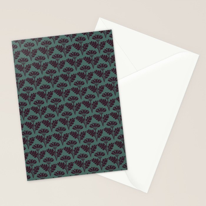 Vintage Floral Arches Art Nouveau Pattern in Deep Plum and Teal Green Stationery Card Gallery Image 2