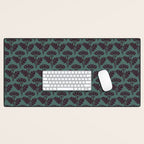 Vintage Floral Arches Art Nouveau Pattern in Deep Plum and Teal Green Desk Mat Gallery Image 1