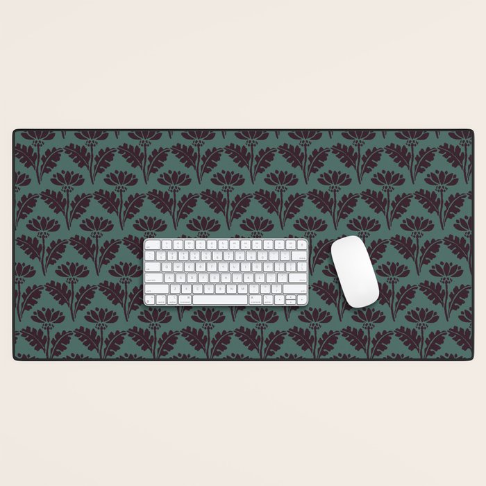 Vintage Floral Arches Art Nouveau Pattern in Deep Plum and Teal Green Desk Mat Gallery Image 1