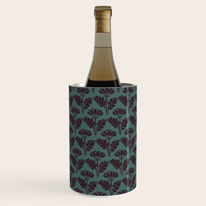 Vintage Floral Arches Art Nouveau Pattern in Deep Plum and Teal Green Wine Chiller Gallery Image 1