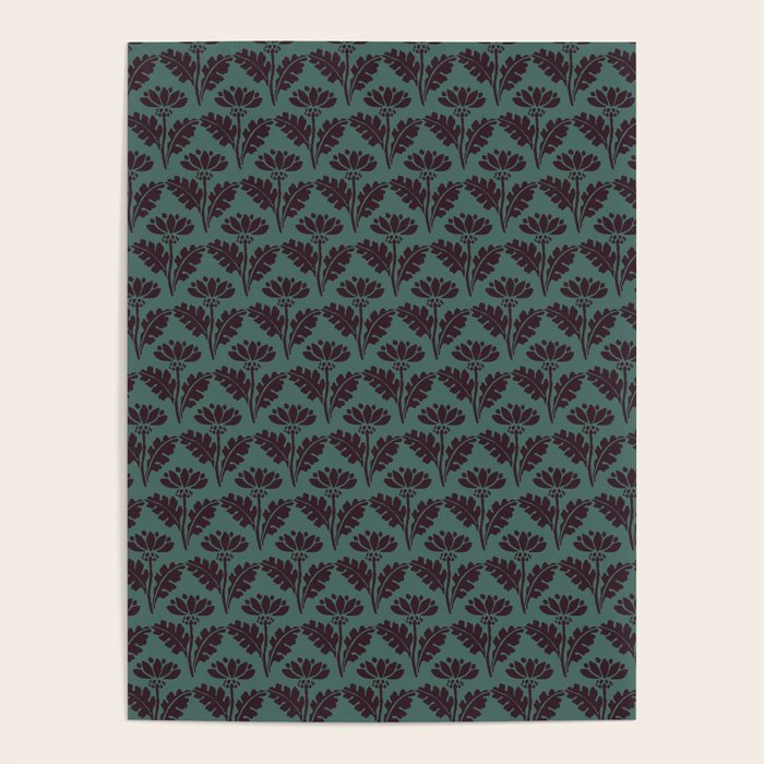 Vintage Floral Arches Art Nouveau Pattern in Deep Plum and Teal Green Poster Gallery Image 1