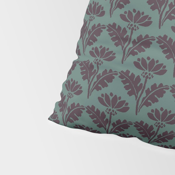 Vintage Floral Arches Art Nouveau Pattern in Deep Plum and Teal Green Pillow Sham Gallery Image 4