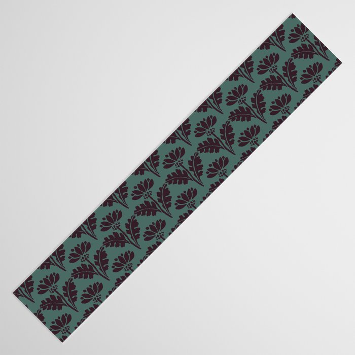 Vintage Floral Arches Art Nouveau Pattern in Deep Plum and Teal Green Table Runner Gallery Image 3