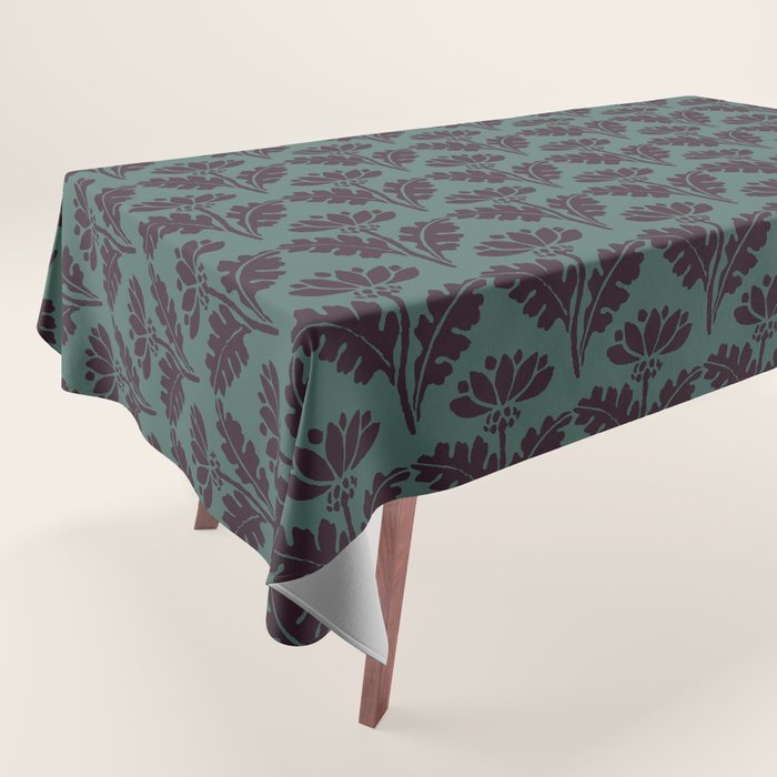 Vintage Floral Arches Art Nouveau Pattern in Deep Plum and Teal Green Tablecloth Gallery Image 1