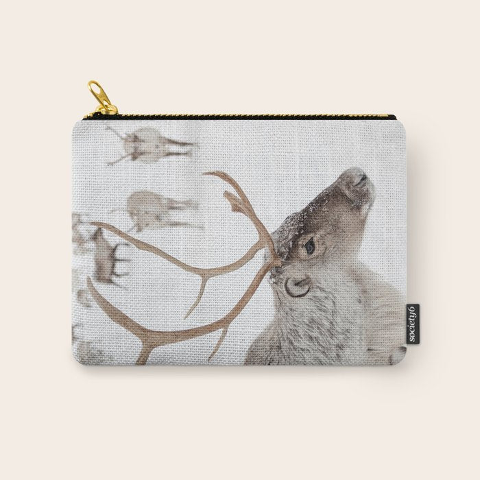 Reindeer With Antlers Art Print | Tromsø Norway Animal Snow Photo | Arctic Winter Travel Photography Carry All Pouch Gallery Image 1