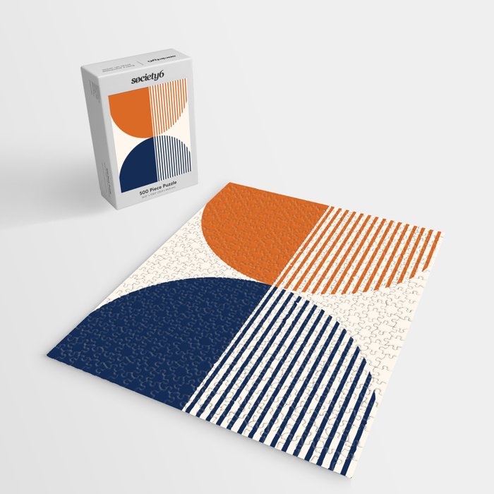 Abstraction Shapes 116 in Navy Blue Orange (Moon Phase Abstract)  Jigsaw Puzzle Gallery Image 2
