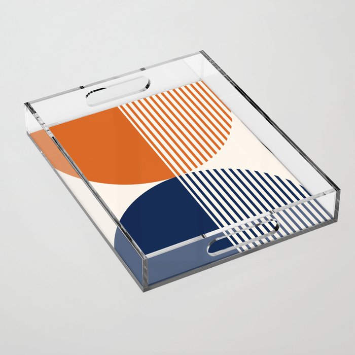 Abstraction Shapes 116 in Navy Blue Orange (Moon Phase Abstract)  Acrylic Tray Gallery Image 1