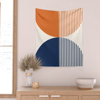 Abstraction Shapes 116 in Navy Blue Orange (Moon Phase Abstract)  Wall Tapestry Gallery Image 2
