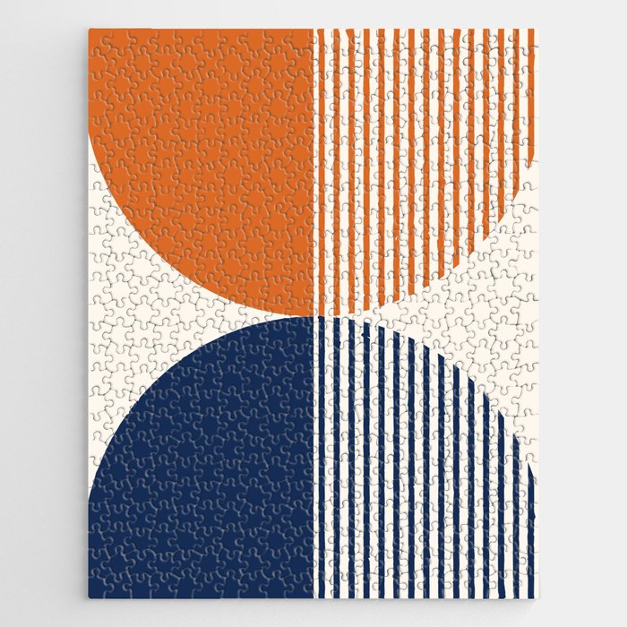 Abstraction Shapes 116 in Navy Blue Orange (Moon Phase Abstract)  Jigsaw Puzzle Gallery Image 1