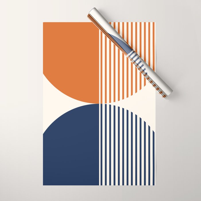 Abstraction Shapes 116 in Navy Blue Orange (Moon Phase Abstract)  Wrapping Paper Gallery Image 1