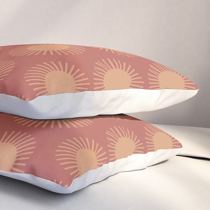 Boho Summer Sun Pattern XIV Earthy Pink and Beige Pillow Sham Gallery Image 3