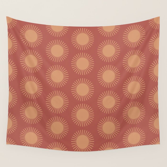 Boho Summer Sun Pattern XIV Earthy Pink and Beige Wall Tapestry Gallery Image 1