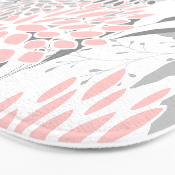 Festive, Floral Prints, Leaves and Blooms, Pink, Gray and White Bath Mat Gallery Image 3