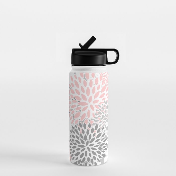 Festive, Floral Prints, Leaves and Blooms, Pink, Gray and White Water Bottle Gallery Image 1