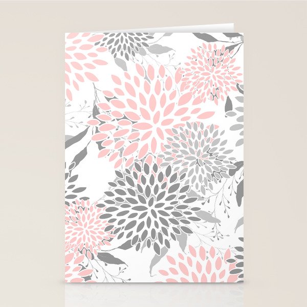 Festive, Floral Prints, Leaves and Blooms, Pink, Gray and White Stationery Card Gallery Image 1