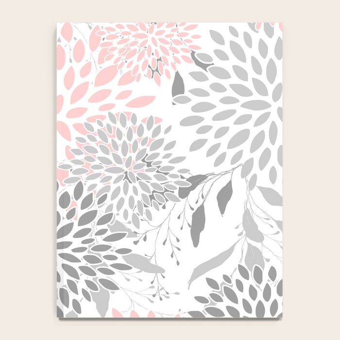 Festive, Floral Prints, Leaves and Blooms, Pink, Gray and White Notebook Gallery Image 4