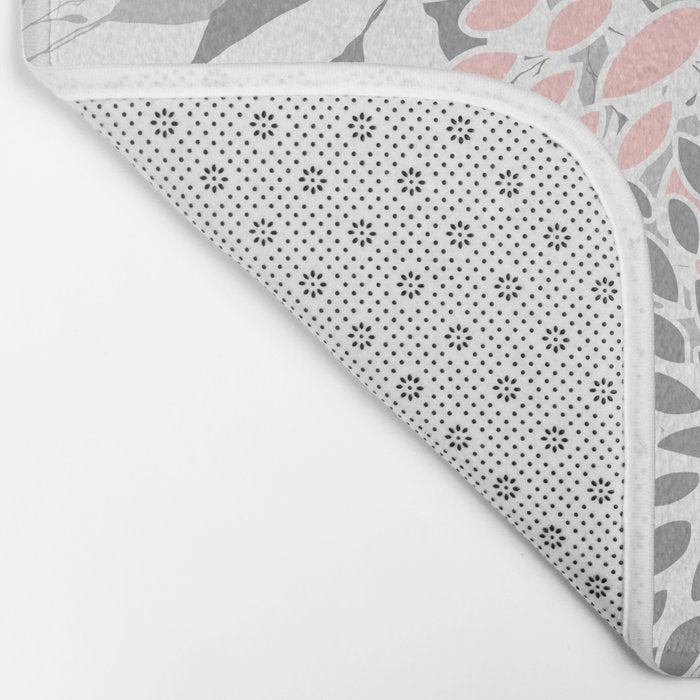 Festive, Floral Prints, Leaves and Blooms, Pink, Gray and White Bath Mat Gallery Image 2