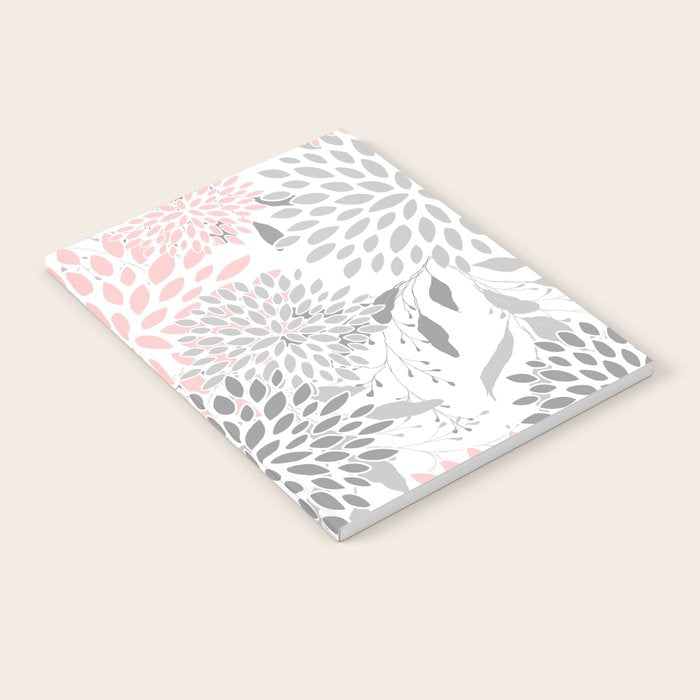 Festive, Floral Prints, Leaves and Blooms, Pink, Gray and White Notebook Gallery Image 2