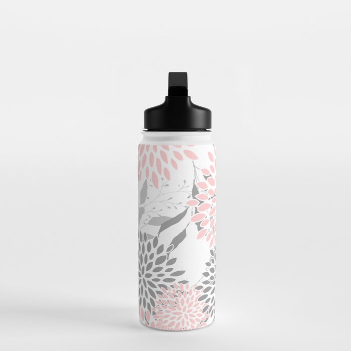 Festive, Floral Prints, Leaves and Blooms, Pink, Gray and White Water Bottle Gallery Image 3