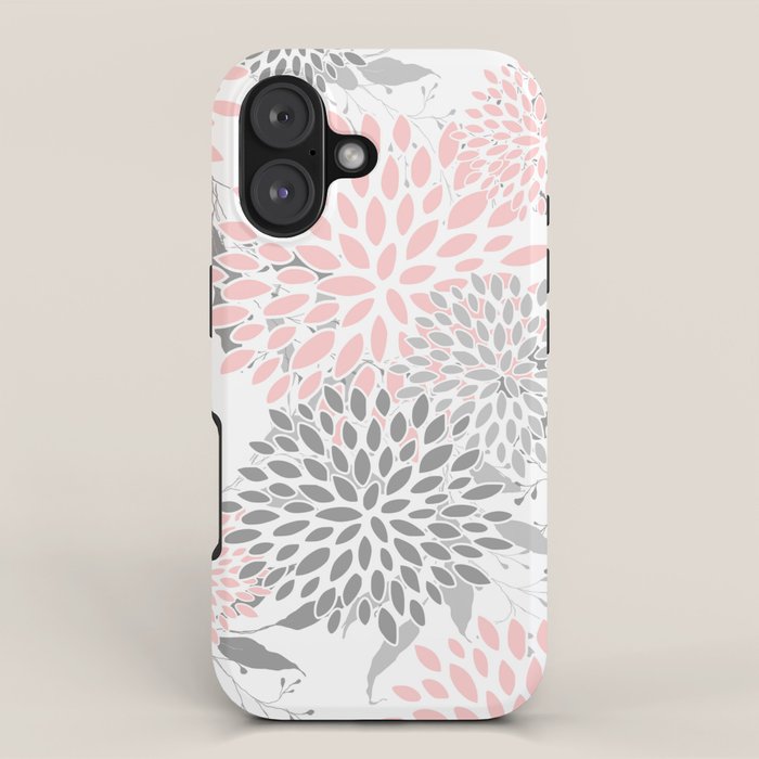 Festive, Floral Prints, Leaves and Blooms, Pink, Gray and White iPhone Case Gallery Image 1