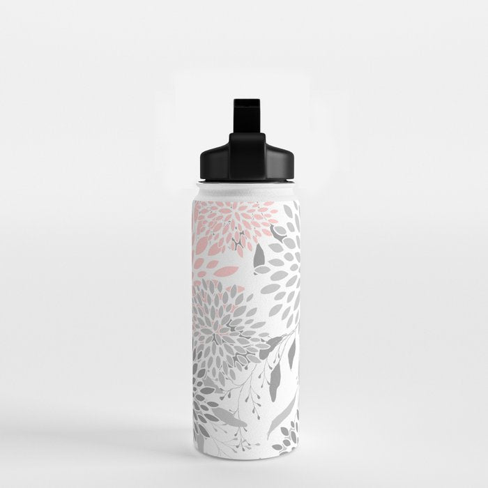 Festive, Floral Prints, Leaves and Blooms, Pink, Gray and White Water Bottle Gallery Image 2