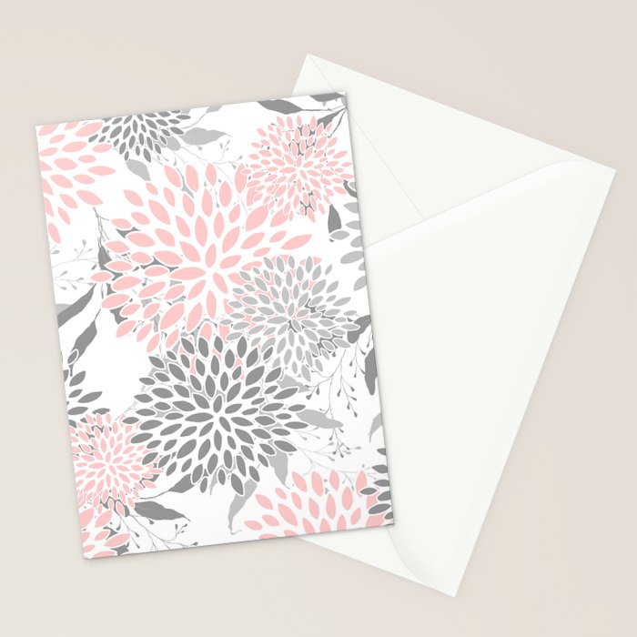 Festive, Floral Prints, Leaves and Blooms, Pink, Gray and White Stationery Card Gallery Image 2