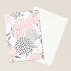 Festive, Floral Prints, Leaves and Blooms, Pink, Gray and White Stationery Card Gallery Image 2