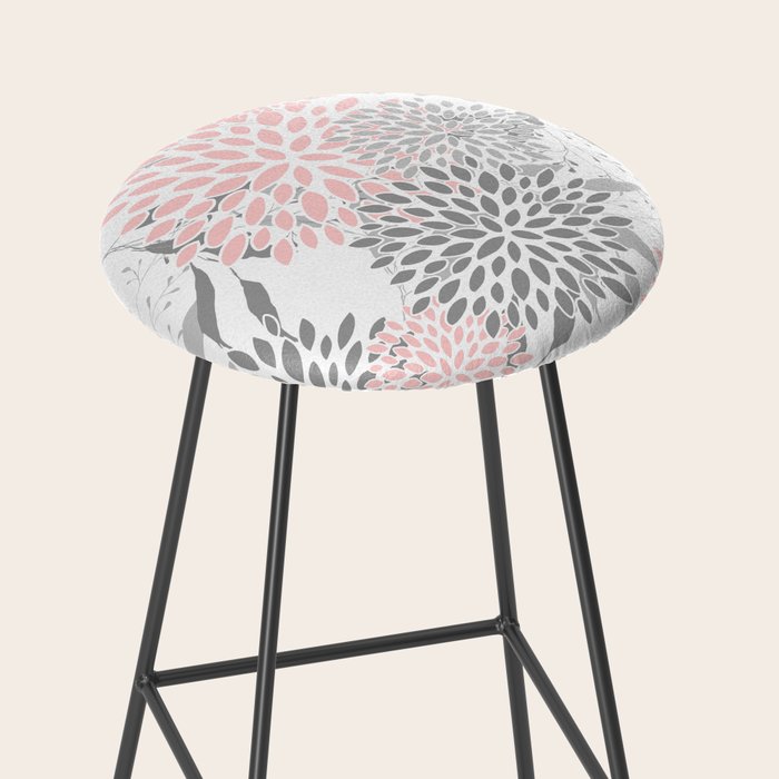 Festive, Floral Prints, Leaves and Blooms, Pink, Gray and White Stool Gallery Image 2