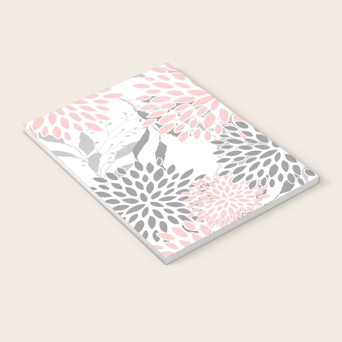 Festive, Floral Prints, Leaves and Blooms, Pink, Gray and White Notebook Gallery Image 3