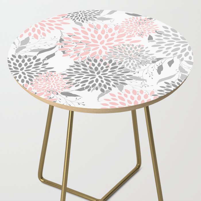 Festive, Floral Prints, Leaves and Blooms, Pink, Gray and White Side Table Gallery Image 2