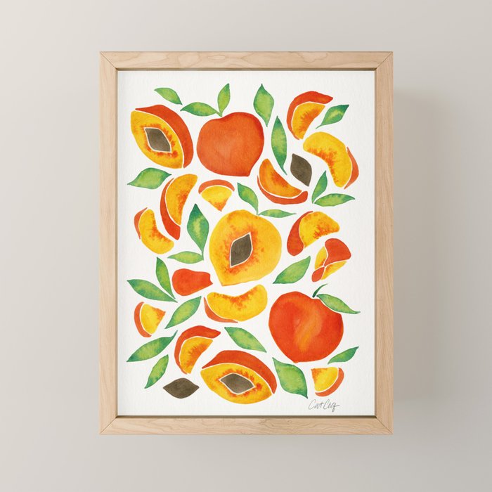 Peaches - Green Leaves Mini Art Print Gallery Image 1
