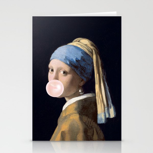 Girl with Pearl Earing Blowing Gum Stationery Card Gallery Image 1