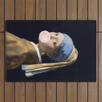 Girl with Pearl Earing Blowing Gum Outdoor Rug Gallery Image 1