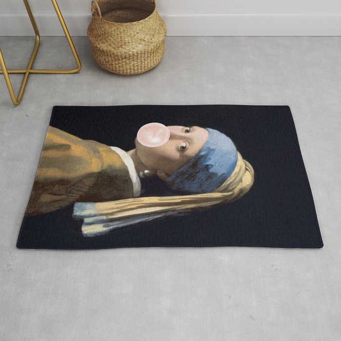 Girl with Pearl Earing Blowing Gum Rug Gallery Image 1