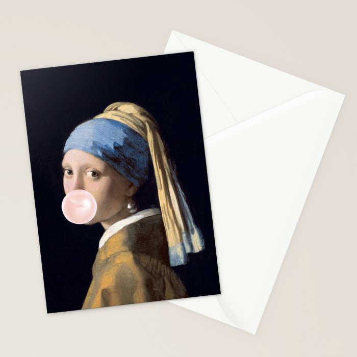 Girl with Pearl Earing Blowing Gum Stationery Card Gallery Image 2