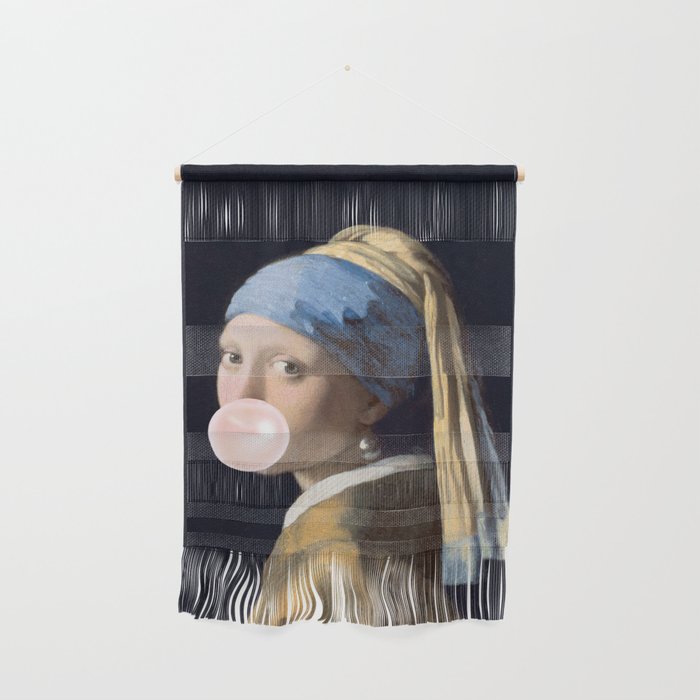 Girl with Pearl Earing Blowing Gum Wall Hanging