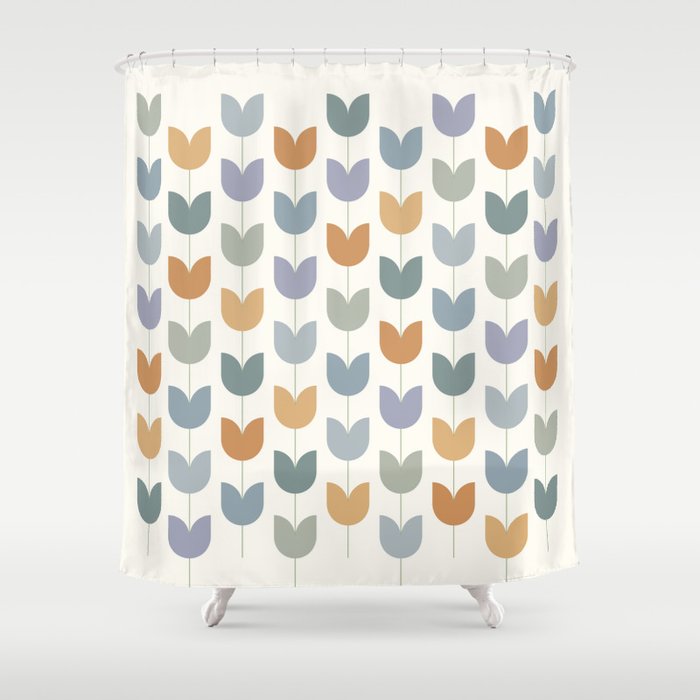 Spring Tulips XI Natural Multicolor Mid Century Flowers Shower Curtain Gallery Image 1