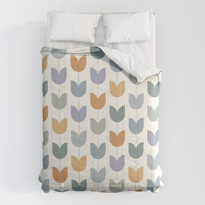 Spring Tulips XI Natural Multicolor Mid Century Flowers Comforter Gallery Image 6