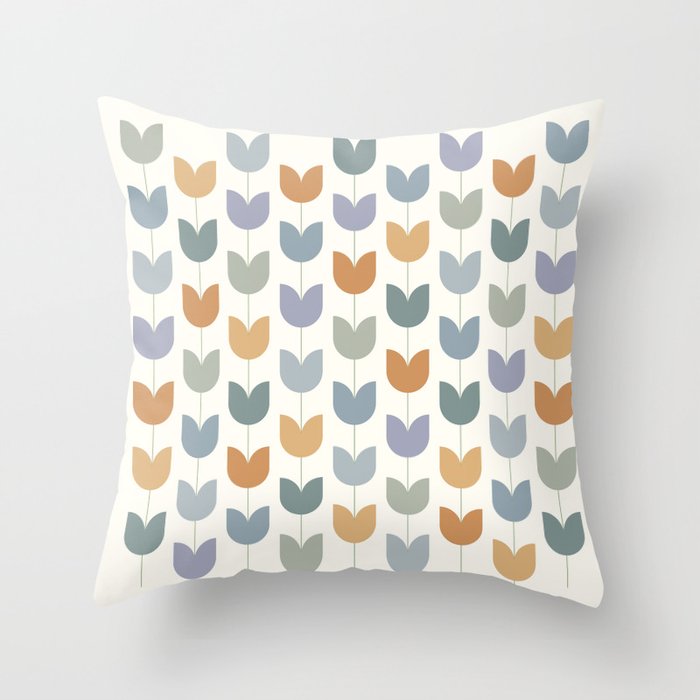 Spring Tulips XI Natural Multicolor Mid Century Flowers Throw Pillow Gallery Image 1