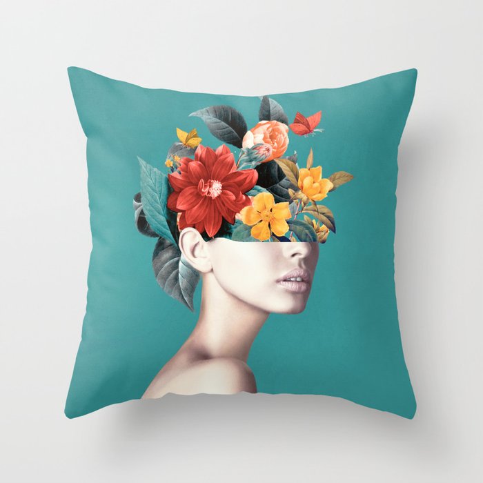 woman with flowers 16 Throw Pillow Gallery Image 6