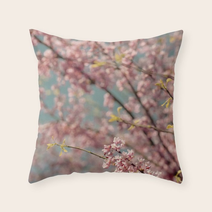Pink Flower Abstract - redbud tree spring art Throw Pillow Gallery Image 1