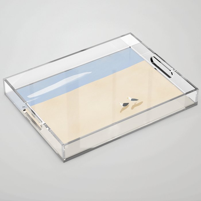 Minimal sand beach with seagulls Acrylic Tray Gallery Image 1