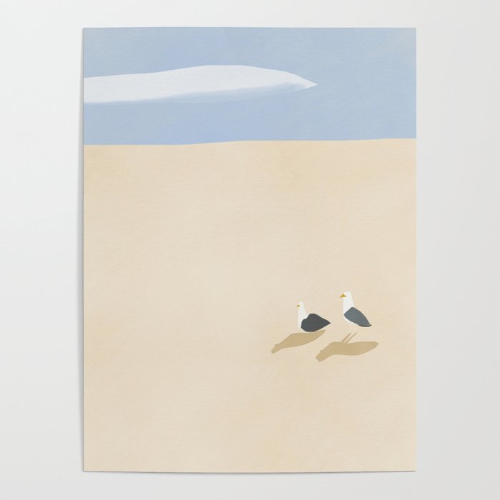 Minimal sand beach with seagulls Poster Gallery Image 4