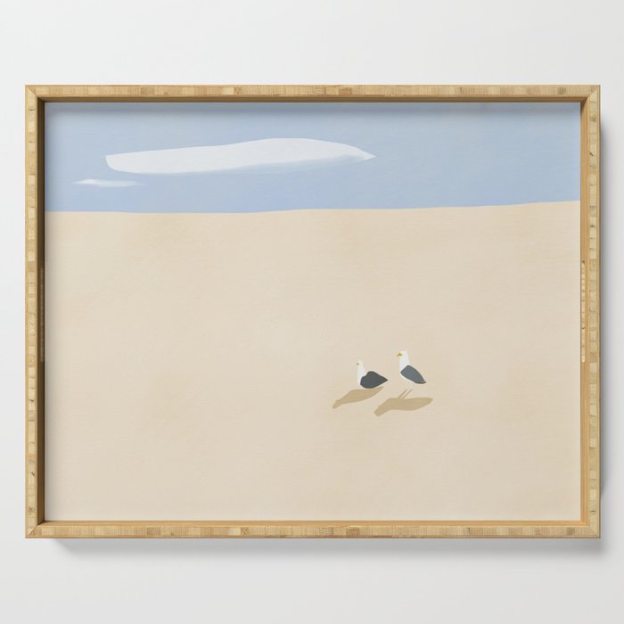 Minimal sand beach with seagulls Serving Tray Gallery Image 1