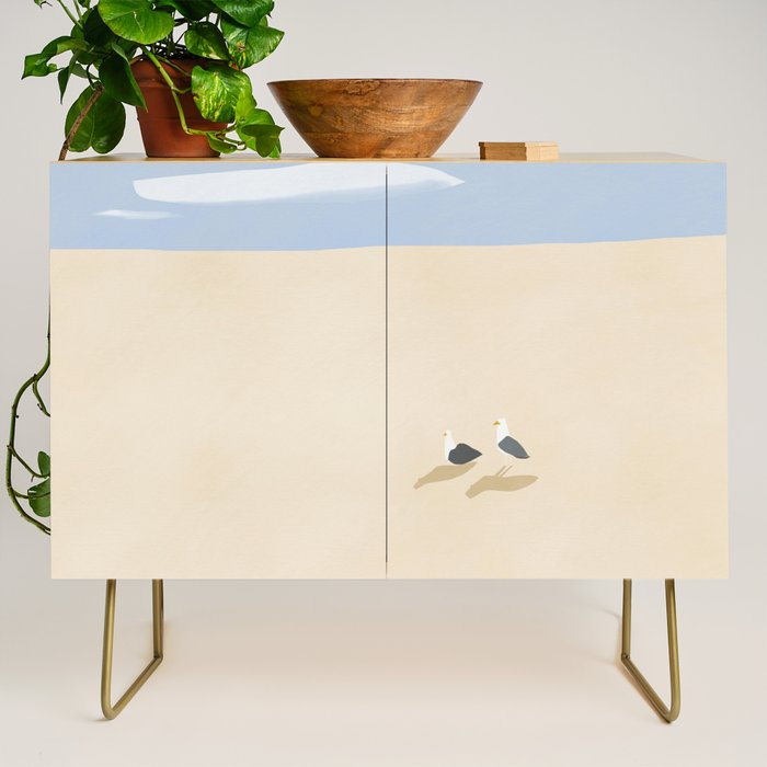 Minimal sand beach with seagulls Credenza Gallery Image 1