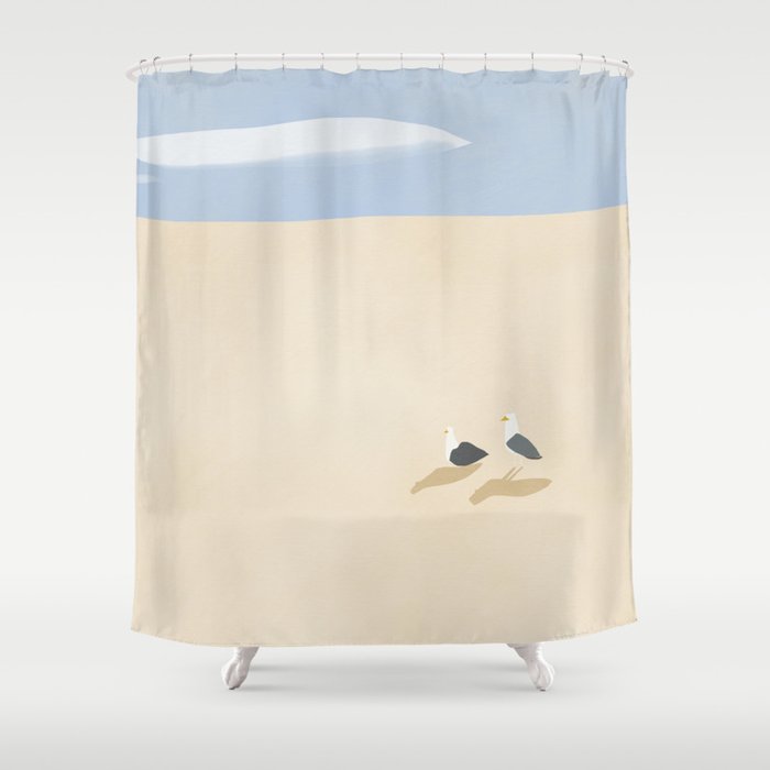 Minimal sand beach with seagulls Shower Curtain Gallery Image 1